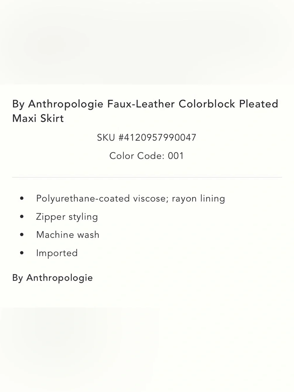 By Anthropologie Faux-Leather Colorblock Pleated Maxi Skirt Size 2 NWT